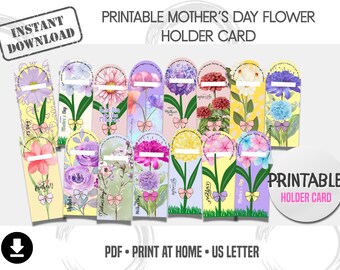 Mother's Day Flower Holder Card | Printable Flower Card | DIY Flower Gift | Mother's Day Flower Card | Instant Download