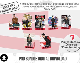 7 PNG Kpop Inspired Designs bts, Mini Bundle, Concert Style Clipart, Sublimation PNG, Instant Download