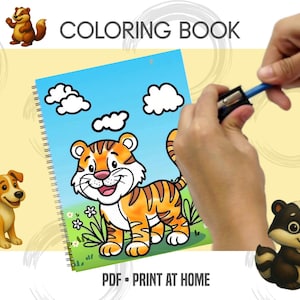 Printable Animal Coloring Book for Kids – 100 Cute Coloring Pages | Farm Animals, Jungle Animals, Unicorns, Dogs & Cats | Instant Download image 4