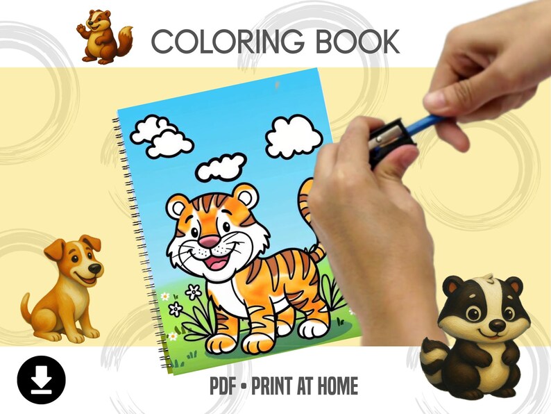 Printable Animal Coloring Book for Kids – 100 Cute Coloring Pages | Farm Animals, Jungle Animals, Unicorns, Dogs & Cats | Instant Download image 4