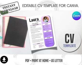Editable Resume Template Canva | Modern CV Template | Professional Resume | Instant Download | Job Application Template