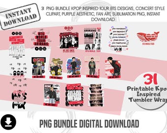 31 PNG Bundle Kpop Inspired Tour BTS Designs, Concert Style Clipart, Purple Aesthetic, Fan Art, Sublimation PNG, Instant Download