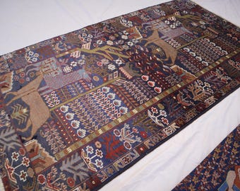 Hand Knotted Wool Rug: 4x7 Antique Turkmen Pictorial Rug