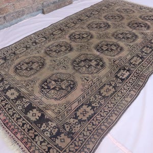 Antique Low Pile Rug, 3x6 Turkmen tribal Rug, Hand Knotted Wool Rug, Afghan Oriental Faded Rug, Traditional Area Rug, Office Bedroom Rug,