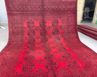 Alfombra de lana afgana anudada a mano, diseño caucásico rojo (2,4 x 3,3 m)