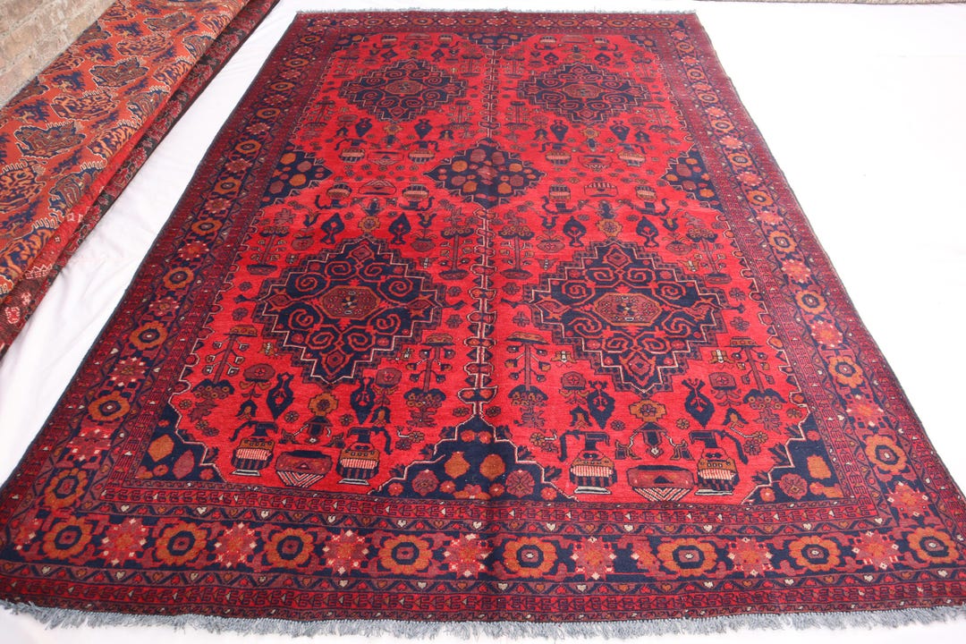Handmade Afghan Bokhara Rug 6x9: Turkmen Wool, Geometric Design - Etsy