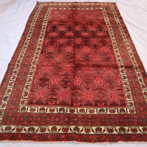 4x8 Afghan Vintage Rug, Hand Knotted Wool Rug, Nomadic Tribal Rug, Geometric Design Balochi Rug, Turkmen Rare Rug, Kids Room Living Room Rug