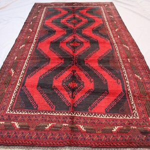 Afghan Caucasian Rug, 4x8 Handmade Wool Rug, Red Black Antique Rug, Organic Dyes Rug, Nomadic Tribal Rug, Geometric Design Rug, Office Rug,