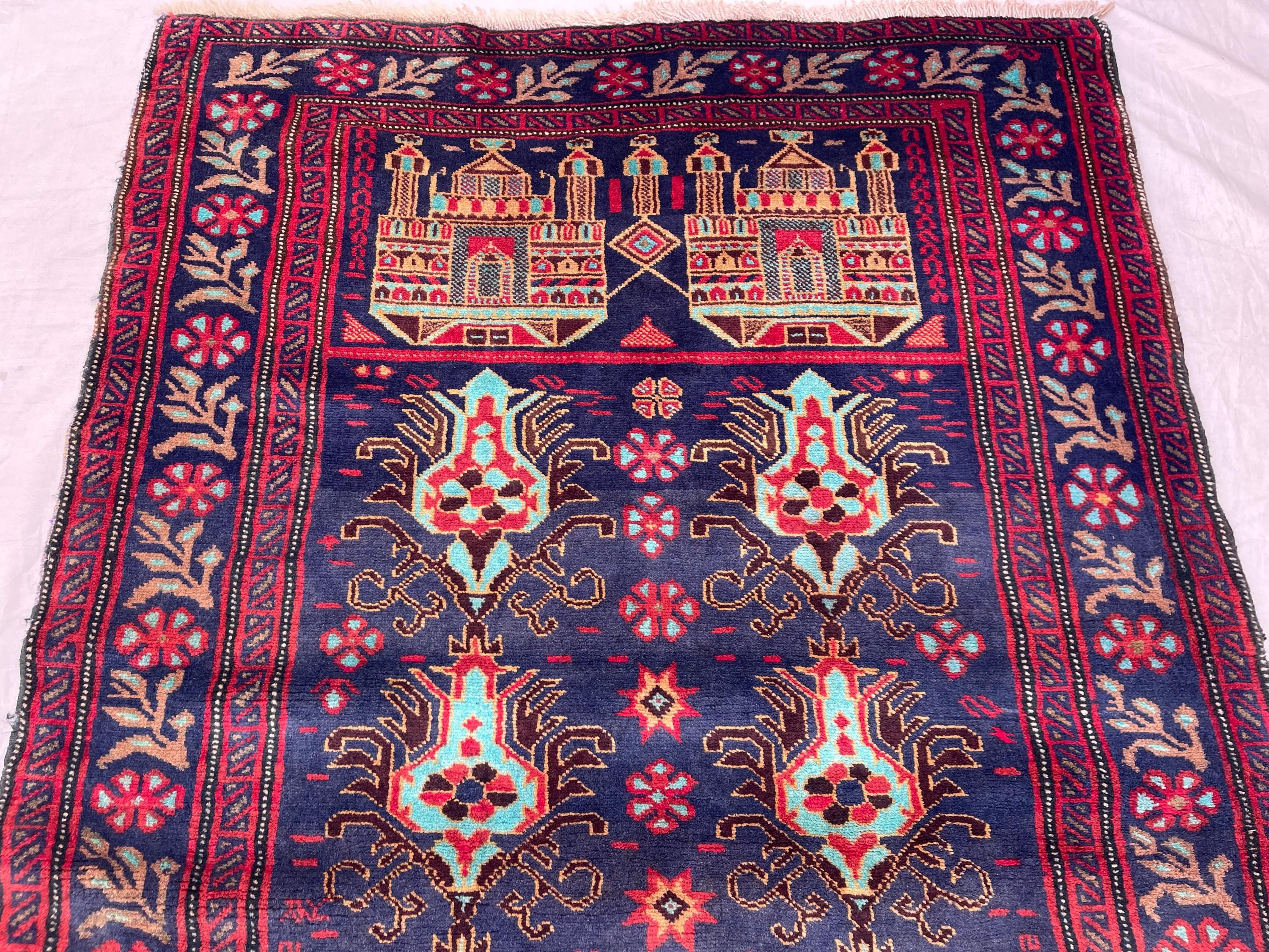 Afghan Navy Blue Rug: 4x5 Ft Hand-knotted Wool, Geometric Design