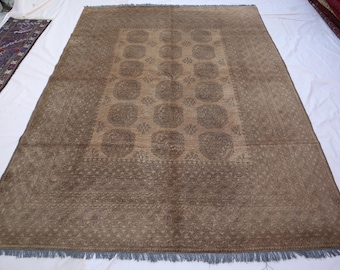 1940s Turkmen Tribal Rug: 7x9 Hand-Knotted Afghan Wool Rug