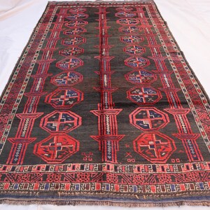 Dark Black Red Rug, 4x8 Handmade Wool Rug, Home Decorative Rug, Nomadic Tribal Rug, Geometric Design Rug, Turkmen Rare Rug, Living Room Rug,
