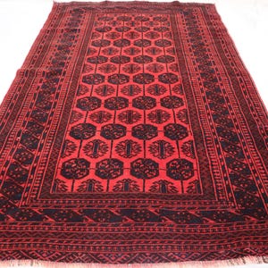 Afghan Mowri Vintage Rug, 4x6 Handmade Wool Rug, Geometric Design Oriental Rug, Turkmen Tribal Rug, Collector Piece Rug, Rug For Living Room