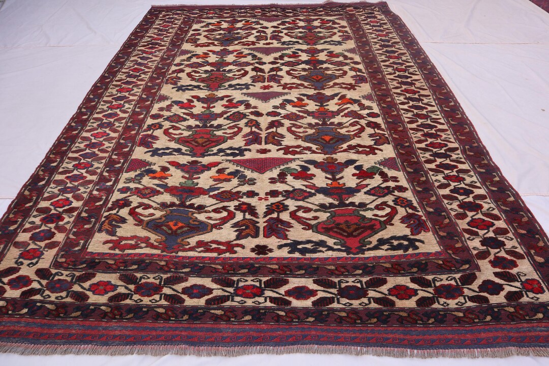 Handmade Afghan Kilim Rug 7x9: Floral Flatweave Wool, Vintage