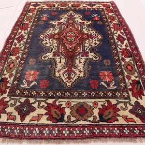 3x5 Afghan Vintage Rug, Handmade Wool Rug, Antique Tribal Rugs, Geometric Design Rugs, Soft Pile Dark Blue Rug, Turkmen Rare Rug, Office Rug