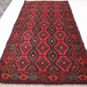 Afghan Red Vintage Rug, 3x6 Hand Knotted Wool Rug, Oriental Balochi Rug, Traditional Area Rug, Soft Pile Rug, Turkmen Rare Rug, Bedroom Rug,