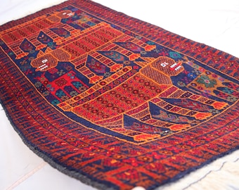 Handknuten afghansk ullmatta, 3x5 turkmensk lejonbildsmatta