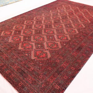 Antique Bokhara Rug, Hand Knotted Wool Rug, 6x10 Turkmen Rare Rug, 1960s Low Pile Faded Rug, Afghan Traditional Red Rug, Living Room rug,