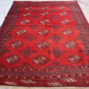 Afghan Red Area Rug, 5x6 Handmade Wool Rug, Organic Dyes Rug, Nomadic Tribal Rug, Geometric Design Rug, Turkmen Ersari Rug, Living Room Rug,