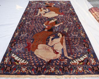 Handmade Turkmen Wool Rug: Pictorial Art, Soft Pile (4x7 ft)