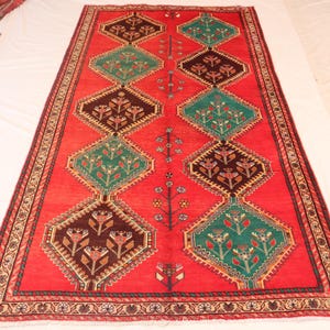 Afghan Red Green Rug, 5x9 Handmade Wool Rug, Afghan Caucasian Rug, Collector Piece Rug, Turkmen Tribal Rug, Living Room Rug, 5.2x9.4 ft Rug,