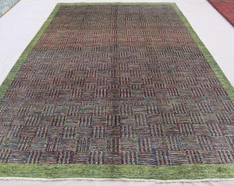 Vintage Afghan Rug: 7x9 Turkmen Tribal Geometric Wool Rug