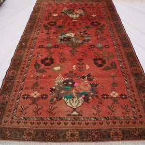 3.4x6.1 Antique Floral Rug, Handmade Wool Rug, Traditional Area Rug, Organic Dyes Rug, Nomadic Balochi Rug, Turkmen Tribal Rug, Office Rug,
