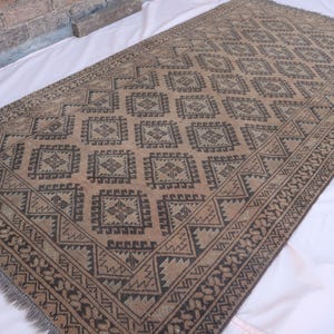 Antique Low Pile Rug, 3x6 Turkmen tribal Rug, Hand Knotted Wool Rug, Afghan Oriental Faded Rug, Traditional Area Rug, Office Bedroom Rug,