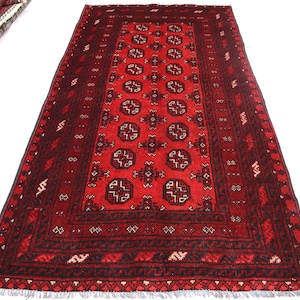 Afghan Mowri Vintage Rug, 3x6 Hand Knotted Wool Rug, Persian Oriental Rug, Organic Dyes Rug, Soft Pile Rug, Turkmen Rare Rug, Rug For Office