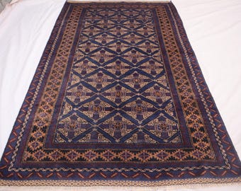 Hand-Knotted Afghan Wool Rug: 4x6 Geometric Balochi Design