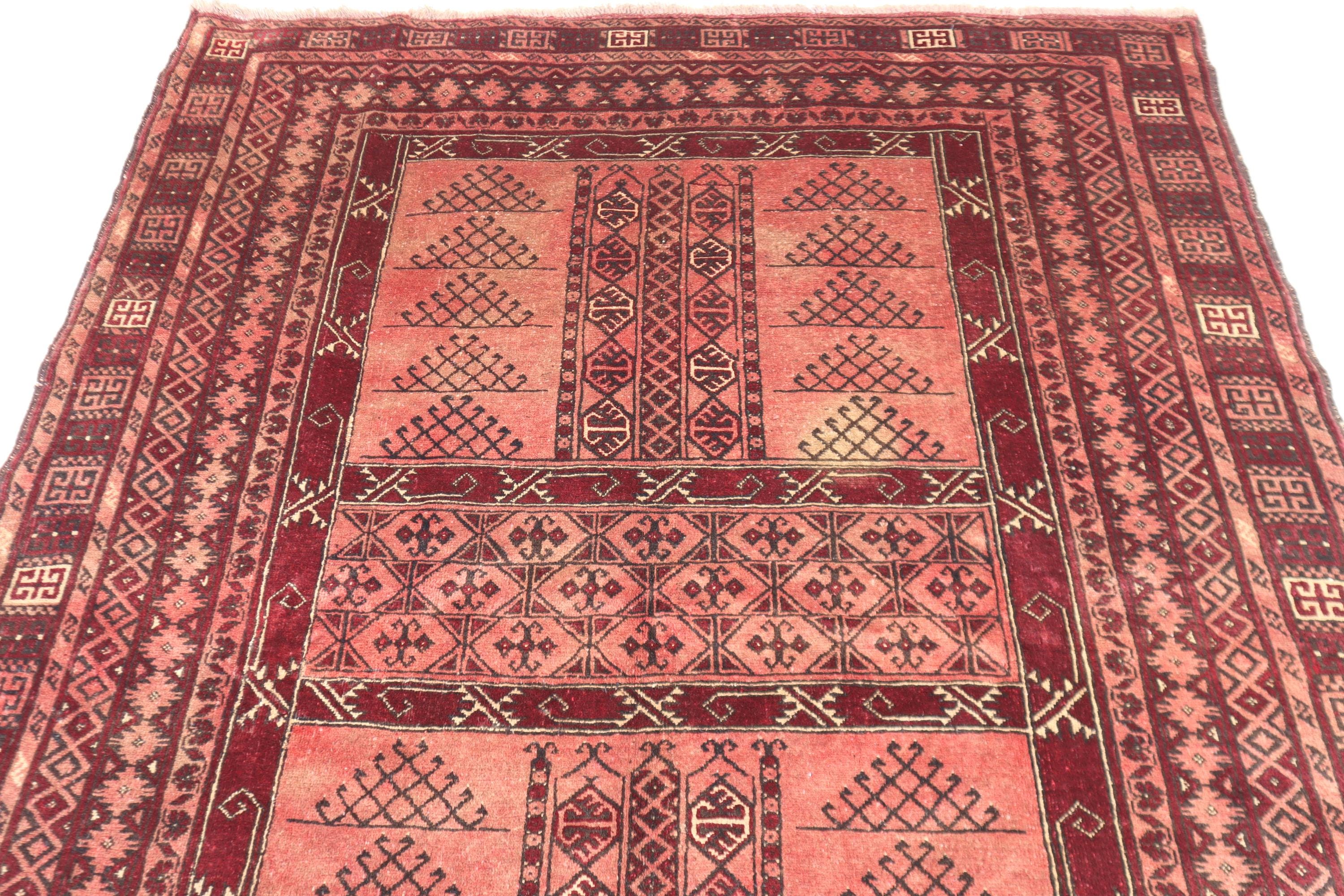 ウール製 幾何学模様ラグ トルケメン族　年代物 ウール製 幾何学模様ラグ トルケメン族 年代物