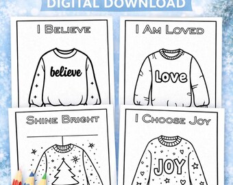 Sweater Coloring Pages Printable | Cozy Winter Affirmation Coloring Book | Self Care Mindful Coloring | 20 Pages US Letter | PDF + PNG