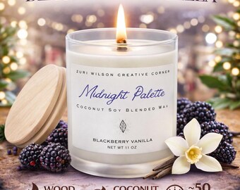 Blackberry Vanilla Wood Wick Candle, Coconut Soy Candle in Frosted Glass Jar, Self Care Gift for Women, Homeware Shop