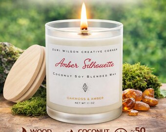 Oakmoss and Amber Wood Wick Candle, Coconut Soy Candle in Frosted Glass Jar, Self Care Gift for Women, Luxury Homeware