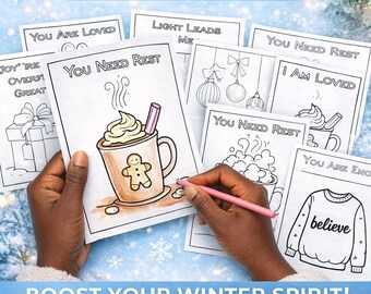 Winter Coloring Printable Coloring Pages Self Care Activity Book Digital Download Pdf File Hot Cocoa Illustration Art Holiday Mindful Stress