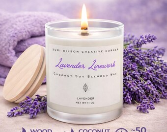 Lavender Wood Wick Candle, Coconut Soy Candle in Frosted Glass Jar, Self Care Gift Ideas for Women, Relaxing Homeware Decor