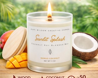 Mango Coconut Wood Wick, Coconut Soy Candle in Frosted Glass Jar, Self Care Gift for Women, Homeware Shop