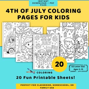 Instant Download – 4th of July Coloring Pages for Kids | 20 Patriotic Printable Sheets | Independence Day Activity Pack PDF