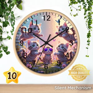 Cute Kitten Wall Clock, Funny Cat Decor for Cat Lovers, Whimsical Cat Art, Playful Cat Gift, Wooden Cat Clock, Room Decor Accent