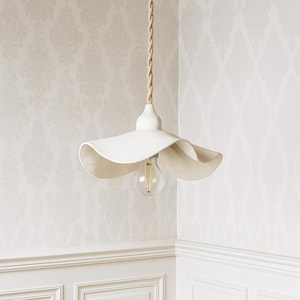 French White  Pendant Light | Minimalist Natural Hanging Lamp | Unique Sculptural Ceiling Light for Boho Home Decor