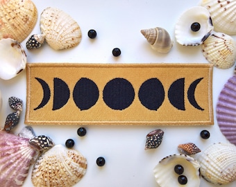 Goldener Mondphasen gestickter Aufnäher Goldmond Himmlischer Aufnäher Witchy Ästhetischer Schwarzer Mond Aufnäher für Jacken Rucksäcke und Kleidung