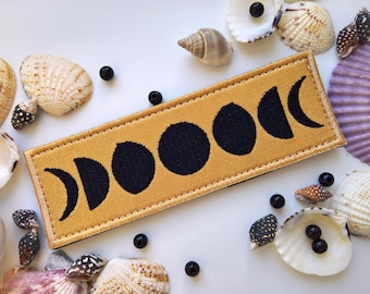 Gold Moon Phases Embroidered Hook and Loop Patch Gold moon Celestial Patch Witchy Aesthetic Black Moon Patch for Jacket Backpack and Clothes