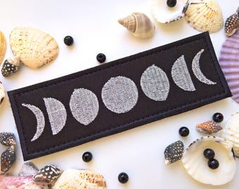 Moon Phases Embroidered Patch Silver Moon Hook and Loop patch Lunar Witchy Patch for Jackets Bags Gothic Celestial Aesthetic