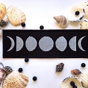 Moon Phases Embroidered Patch Silver Moon Sew On Lunar Witchy Patch for Jackets Bags Gothic Celestial Aesthetic