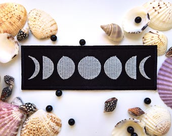 Moon Phases Embroidered Patch Silver Moon Sew On Lunar Witchy Patch for Jackets Bags Gothic Celestial Aesthetic