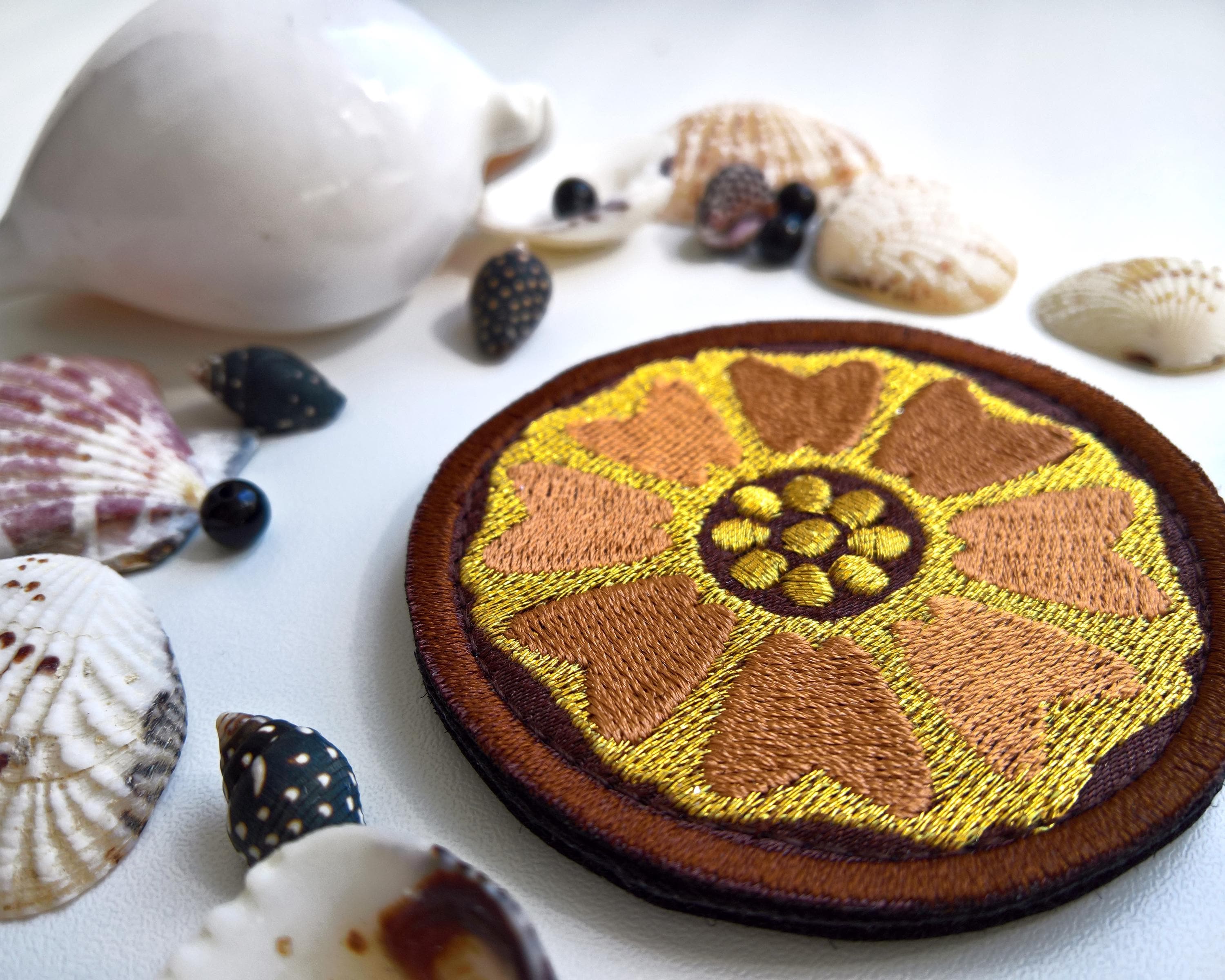 ホワイトロータスパッチ刺繍フックアンドループパッチウォーター
