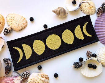 Moon Phase Patch Hook and Loop Moon Phase gift Lunar moon Embroidered patch Gold moon patch Witchy Patch