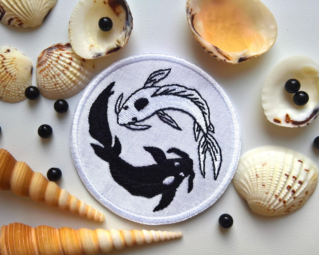 Yin Yang Koi Fish Embroidered Patch, Black and White Japanese Symbol ...