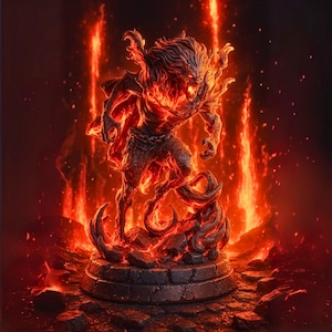 Flame Werewolf STL-miniatuur — voorondersteunde 3D-print hars (32 en 75 mm) voor DnD