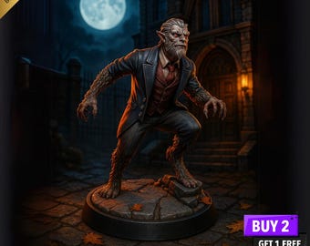 Werewolf Gentleman STL Model | Urban Fantasy Miniature | 32mm 75mm | 3D Print File