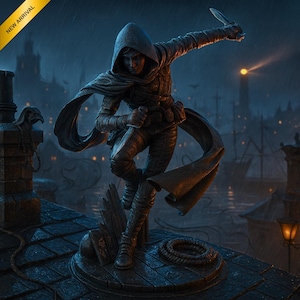 Miniatura STL de Shadowblade Rogue: impresión 3D de resina preinstalada (32 y 75 mm) para DnD